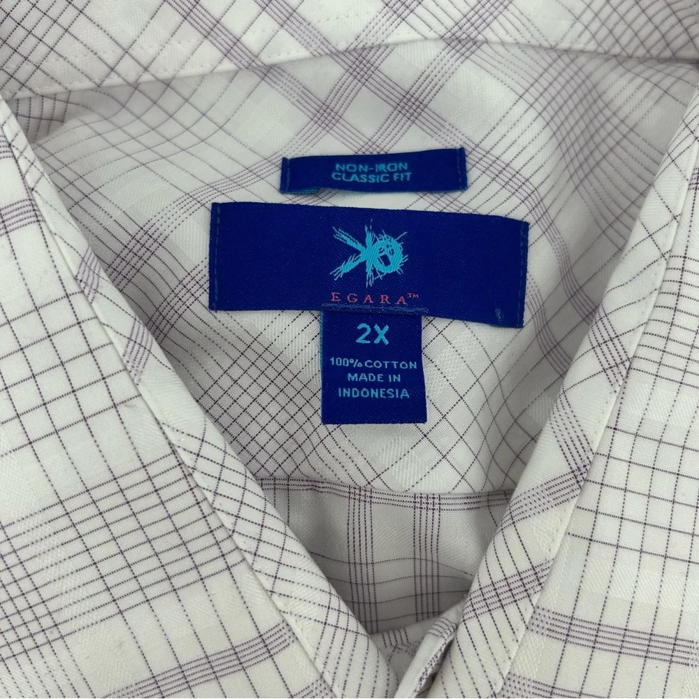 Egara Shirt White Lavender‎ Graph Check Non Iron Long Sleeve Sz 2XL Classic Fit